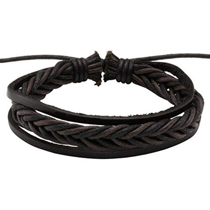 6-12PCS Braided Faux Leather Bracelet Punk Cuff Wrap Bracelets for Men Women Adjustable - color: E:6pcs
