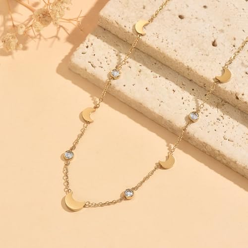 Dainty Necklaces with CZ Inlaid Minimalist Stackable Fashion Gifts - color: Moon-GD