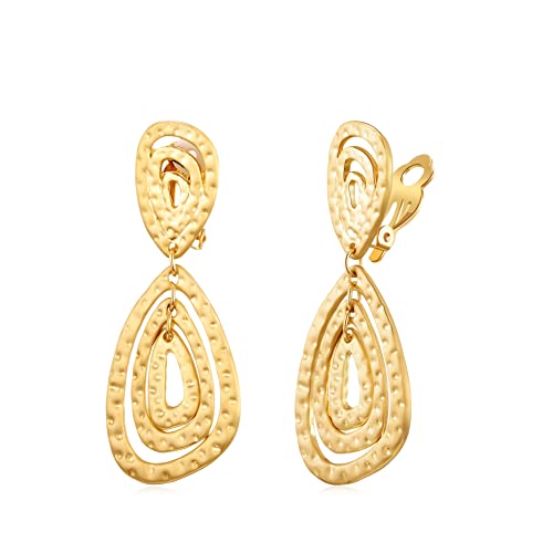 Gold Metal Clip On Earrings for Women Non Pierced Dangle Drop Earrings Multiple Styles - color: gold irregular