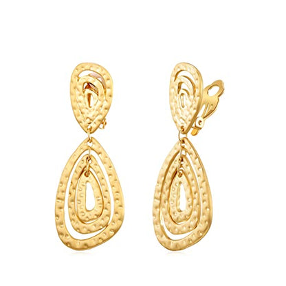 Gold Metal Clip On Earrings for Women Non Pierced Dangle Drop Earrings Multiple Styles - color: gold irregular