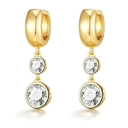Gold Dangle Earrings for Women 14K Gold Plated Chunky Huggie Hoops Drop Earring Trendy Cubic Zirconia Diamond Crystal Round Teardrop Heart Charm Hypoallergenic Statement Jewelry Gifts - color: gold