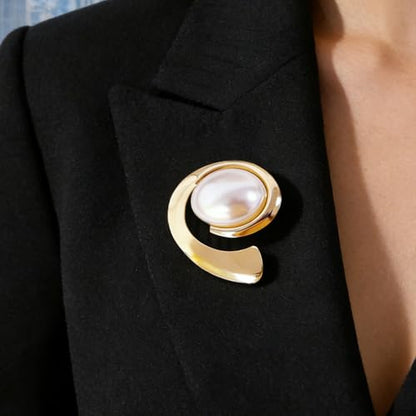 Boho Chunky Gold Swirl Oval Turquoise Brooch for Women Retro Statement Dainty Big Faux Pearl Brooches Lapel Pins Suit Costume Accessories Jewelry Gift - color: Gold 2