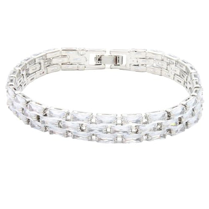 Tennis Bracelet, 13mm Width, Black Cubic Zirconia, Gold Plated Brass, 7 Inch Length, 11 Grams - color: Silver Clear