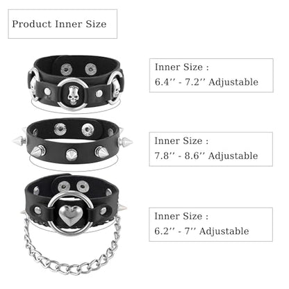 Mens Bracelet Braided Leather Punk Rock Cuff Bracelets Wrap Bracelet for Men Women Black - color: C:3PCS