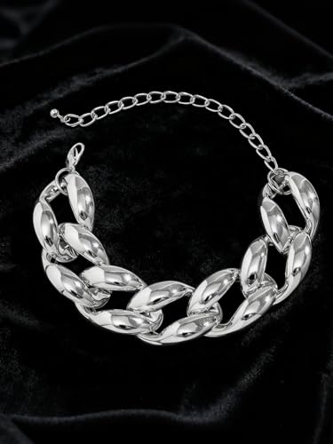 Chunky Link Cuban Chains Necklace Women's Punk Hip-hop Thick Gold Chain Choker Necklace Fashion Costume Jewelry for Women (gold) - color: style2-silve