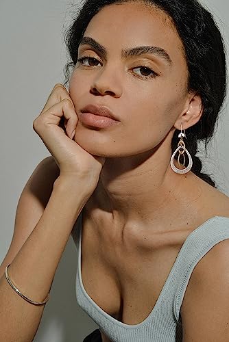 Antique Gold Hammered Disc Drop Earrings Boho Earrings with Two Tone Jewelry Gift - color: AMZ-EH21321A-L