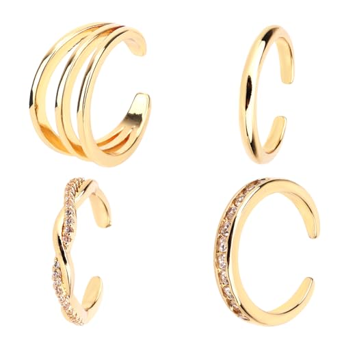Mikovivi 4pcs Adjustable Toe Rings for Women, Open Toe Rings Set Simple CZ Triple Twist Crystal Band Elegant Summer Beach Foot Jewelry - color: Gold