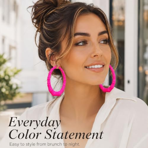Big Chunky Gold Hoop Earrings for Women Beaded Large Statement Earrings Lightweight Fashion Jewelry Daily Wear Party Gift - color: C3:hot pink