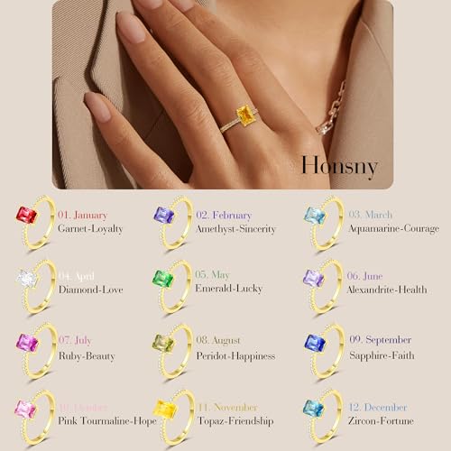 Honsny Gold Birthstone Rings for Women Non Tarnish 14K Gold Plated Emerald Engagement Promise Rings CZ Stackable Dainty Gemstone Pinky Eternity Band Ring Jewelry Birthday Gifts - color: Green May, size: 9