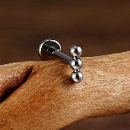 1PC ASTM F136 Titanium Mini Threadless Flat Back Stud 18G 6mm 8mm for Conch Helix Flat Tragus Labret - color: Linear Cluster - Tit