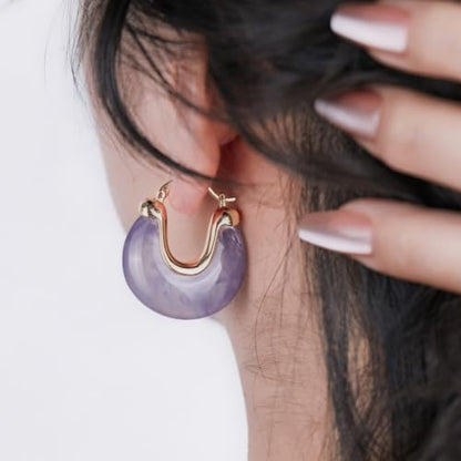 Chunky Gold Resin Hoop Earrings Leverback Statement Huggie Hoops Dangle Drop Dressy Earring Prom Festival Vacation Jewelry for Women - color: Purple, size: Drop