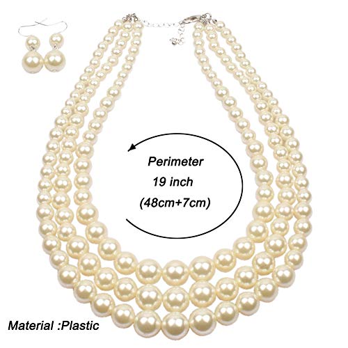 Fuqimanman2020 Chunky Large Simulated Pearl Choker Necklace Drop Dangle Earrings Crystal Bib Big Round Beaded Strand Multicolor Costume Statement Wedding Jewelry Set for Women Brides - color: Red Set