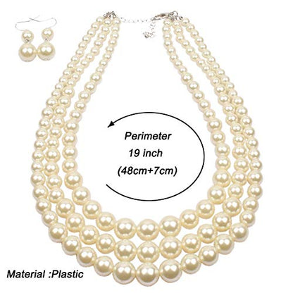 Fuqimanman2020 Chunky Large Simulated Pearl Choker Necklace Drop Dangle Earrings Crystal Bib Big Round Beaded Strand Multicolor Costume Statement Wedding Jewelry Set for Women Brides - color: Red Set