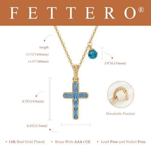 Fettero Cross Necklace for Women Faith Pendant 14K Plated Dainty Chain Necklaes Minimalist Simple Tiny God Lords Prayer Religious Jewelry - style: Blue Cross