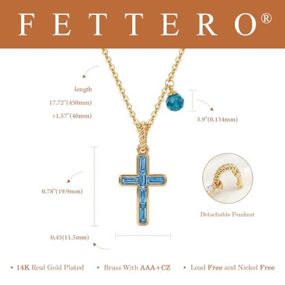Fettero Cross Necklace for Women Faith Pendant 14K Plated Dainty Chain Necklaes Minimalist Simple Tiny God Lords Prayer Religious Jewelry - style: Blue Cross