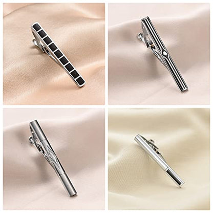 wynameleri Tie Pins for Men Silver Black 3 Pcs 10 PCS Short Tie Clip Set 2.3, 2.4 Inch Business Shirt Necktie Pinch for Men - color: T0310003