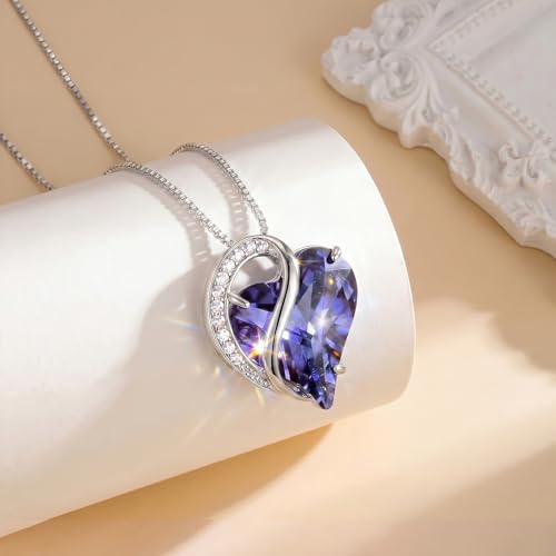 Crystal Heart Necklace for Women - Quietrose Faceted Crystal Heart Pendant with Sparkle Accents, Silver-Tone Curved Frame, 0.85" x 0.73", 18+2" Adjustable Chain, Elegant Gift for Her - color: Violet - Dreamlit Night