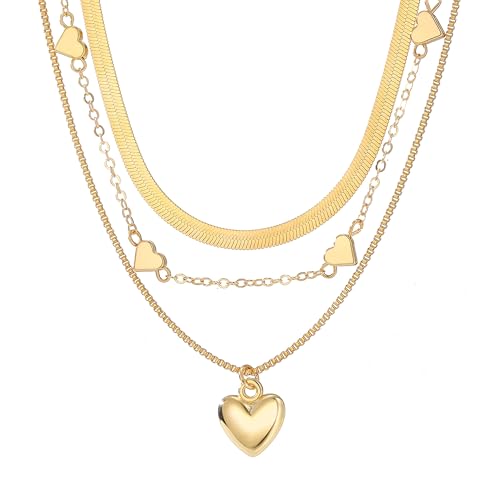 Gold Layered Necklaces for Women Chunky Stacked Necklaces for Women Trendy Retro Coin Pendant Necklace Womens Multilayer Chain Necklaces Fashion Jewelry Gifts - style: golden heart