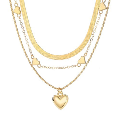 Gold Layered Necklaces for Women Chunky Stacked Necklaces for Women Trendy Retro Coin Pendant Necklace Womens Multilayer Chain Necklaces Fashion Jewelry Gifts - style: golden heart