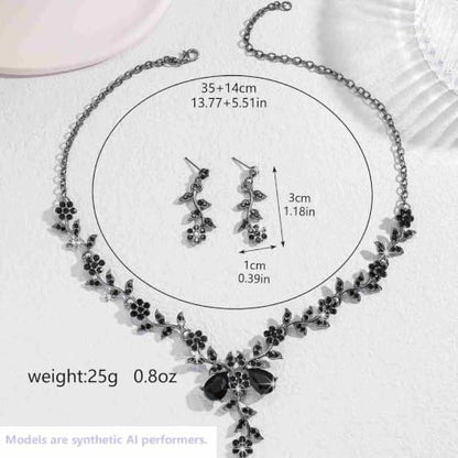 Kamirola Women's Wedding Jewelry Leaf Cluster Flower Crystal Dangle Earrings Pendant Necklace Set for BridalCrystal Bridal Jewelry Set - color: Black