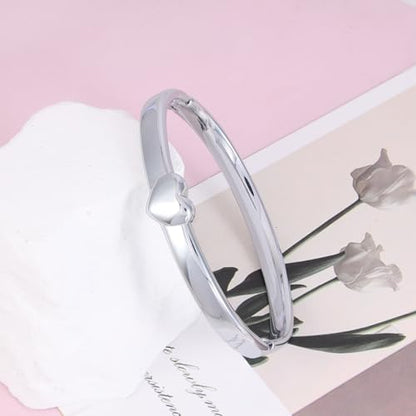 Heart Bangle Bracelet for Mom Silver/Gold Stainless Steel Bracelet for Women Oval Bangle Love Chunky Bracelets - color: 6mm Silver