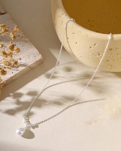 Pearl Necklaces for Women Trendy 14k Gold Plated Cubic Zirconia Pearl Pendant Necklace Valentines Day Wedding Birthday Mother's Day Gifts Dainty Gold Necklace for Women - color: Style 1 - Silver Necklace