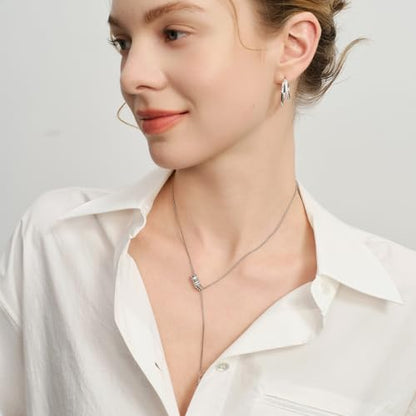 ARSIS Lariat Long Gold Necklace for Women, 18K Gold/Platinum Plated Y-Shaped Drop Dangle Pendant Necklace, Long Adjustable Pull Slider Chain Jewelry Gift for Her - color: Silver-teardrop slider