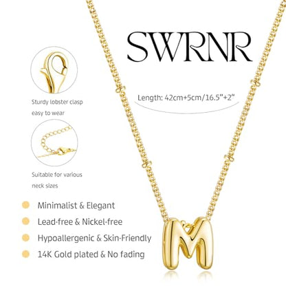 Initial Necklaces for Women, 14K Gold Plated Dainty Bubble Letter Necklace A-Z Name Pendant Necklace for Women Trendy Gold Jewelry Personalized Gifts - color: P
