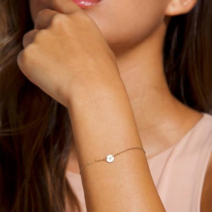 Ovian Initial Charm Bracelet for Women 18K Gold Plated stainless steel Coin Disc Engraved Letter Bracelet Personalized Monogram Name Bracelet - color: V
