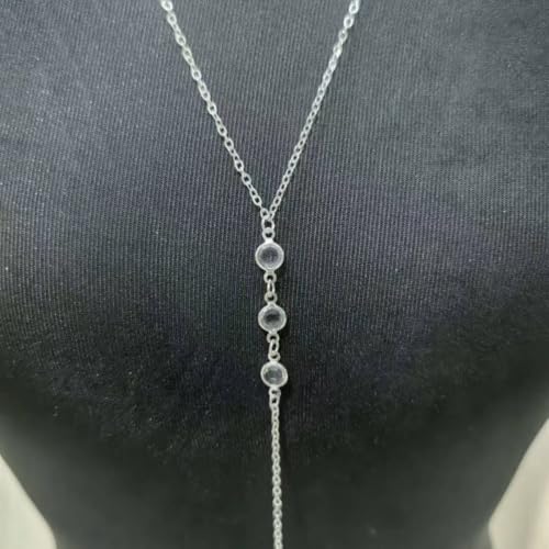 Dainty Crystal Back Chain for Women Sparkly Rhinestone Long Back Necklace for Backless Dress Summer Party Body Jewelry - color: Silver B