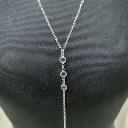 Dainty Crystal Back Chain for Women Sparkly Rhinestone Long Back Necklace for Backless Dress Summer Party Body Jewelry - color: Silver B