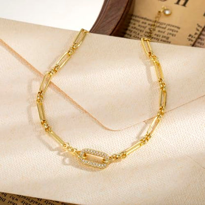 Moodear Gold Ankle Bracelets for Women Waterproof,14K Gold Plated Anklets | Waterproof, Non Tarnish Cuban Link Anklets, Trendy Jewelry Accessories for Summer Vacation, Beach Gifts for Women - style: Paperclip CZ Paperclip