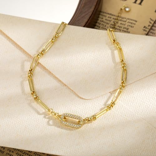 Moodear Gold Ankle Bracelets for Women Waterproof,14K Gold Plated Anklets | Waterproof, Non Tarnish Cuban Link Anklets, Trendy Jewelry Accessories for Summer Vacation, Beach Gifts for Women - style: Paperclip CZ Paperclip