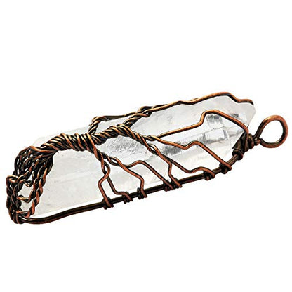 TUMBEELLUWA Copper Wire Wrapped Tree Life Clear Quartz Pendant Necklace | Pack with Stainless Steel Chain, Handmade Raw Healing Crystal Necklace, Meditation Spiritual Accessory, Boho Necklace