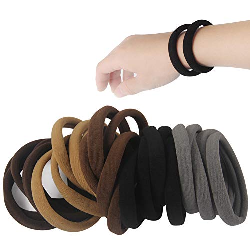 20 PCS Thick Seamless Hair Ties for Curly Heavy and Long Hair Brown Hair Elastics for Women Men and Girls Big Pony tails Holders (5 cm in Diameter, 1 cm in Width) - color: Big_Natural Color