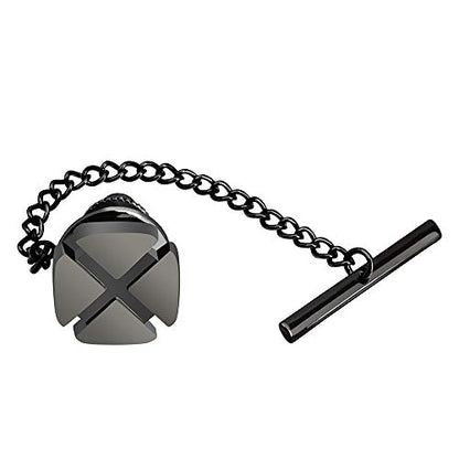 HAWSON Mini Tie Pin for Men, Tie Tack with Chain for Men's Necktie, Tie Tack Gift Set for Wedding, Party, Meeting - color: Matte Gunmetal