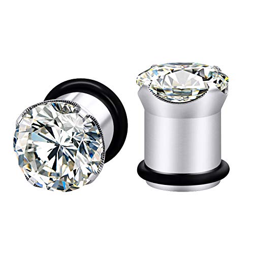Longbeauty 12pcs Gorgeous Cubic Zirconia Tunnels 316L Stainless Steel Ear Gauges Earring Plugs for Ears Screw Fit Body Piercing Jewelry 4g-3/4 - color: Gauge=00g(10mm)