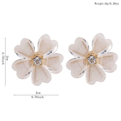Silver Plated or Gold Plated Opal Flower Shape Clip on Earrings Non Piercing for Women - color: Gold