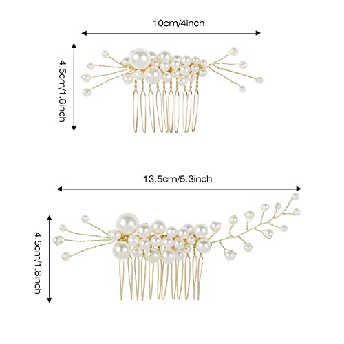 Cinaci 25 Pack Sparkly Glitter Gold Rhinestone Pearl Leaf Flower Metal Wedding Bride Bridal Metal Hair Side Combs+U-shaped Hair Pins Clips Barrettes Slide Combs Headpieces Wedding Accessories for Women Girls