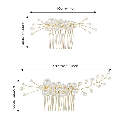 Cinaci 25 Pack Sparkly Glitter Gold Rhinestone Pearl Leaf Flower Metal Wedding Bride Bridal Metal Hair Side Combs+U-shaped Hair Pins Clips Barrettes Slide Combs Headpieces Wedding Accessories for Women Girls