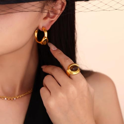 Jean Beau Chunky Gold Statement Dome Rings for Women, Exaggerated Thick Bold Open Finger Ring Prom Fashion Jewelry Gift