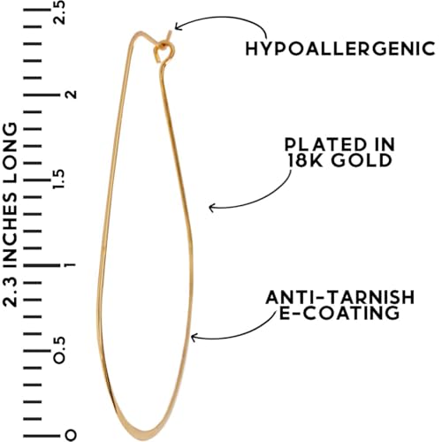 Oval Threader Hoop Earrings for Women - Lightweight Thin Earring Hoops | Plated in 18K Gold or 925 Sterling Silver, Hypoallergenic and Safe for Sensitive Ears - color: 2.3" inch - 18K Gold Plated