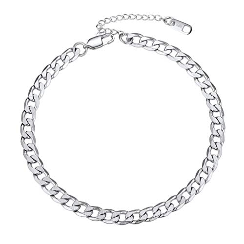 PROSTEEL Ankle Bracelets for Women, Silver/Gold/Black, Waterproof Anklets | Waterproof, Stainless Steel, Summer Beach Jewelry, Durable & No Tarnish, Come with Gift Box, 8-10.5" Adjustable, Plus Size - color: C: silver-cuban chain-6mm