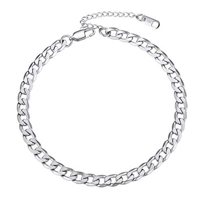 PROSTEEL Ankle Bracelets for Women, Silver/Gold/Black, Waterproof Anklets | Waterproof, Stainless Steel, Summer Beach Jewelry, Durable & No Tarnish, Come with Gift Box, 8-10.5" Adjustable, Plus Size - color: C: silver-cuban chain-6mm