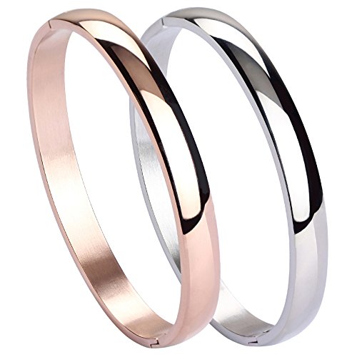 Stainless Steel Bracelet for Women High Polished Bracelet Grooved Cuff Bangle 7" - style: 8mm Wide