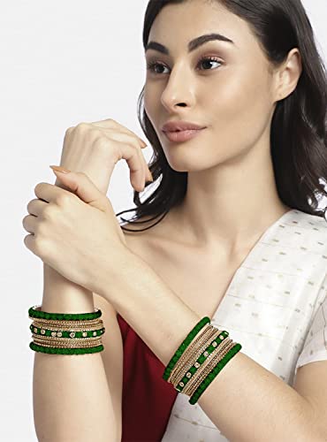 Aheli Ethnic Metal Bangles Chudha Set Stone Studded Bangle Set Indian Wedding Wear Fashion Jewelry Gift for Women Blue - color: Green