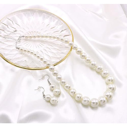 Cryshimmer Pearl Choker Necklace for Women Faux Pearl Beads Strand Necklace Earring Set Costume Jewelry,Gift for Wife Mother - color: Cream White