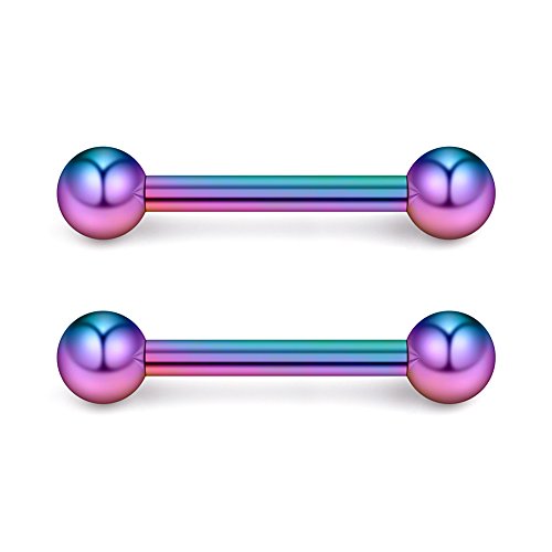 Ruifan 316L Stainless Steel Nipple PA Tongue Shield Barbell Ring Bar Body Piercing Retainer 12G 14mm 2-12PCS - color: 12PCS - Mix Color