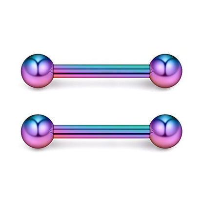 Ruifan 316L Stainless Steel Nipple PA Tongue Shield Barbell Ring Bar Body Piercing Retainer 12G 14mm 2-12PCS - color: 12PCS - Mix Color