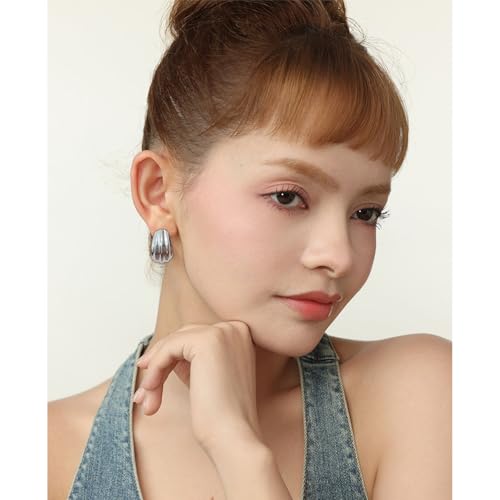 Statement Chunky Gold Earrings for Women Unique Square Stainless Steel Heaven Mayhem Button Stud Earrings Trendy Jewelry - style: Silver Geometric